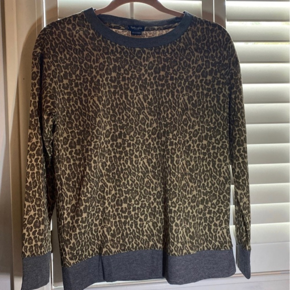 Splendid Leopard Animal Print Sweater Long Sleeve Crew Neck Pullover